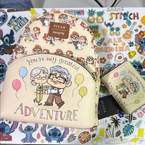 Loungefly Pixar Adventure Cream Backpack and wallet
